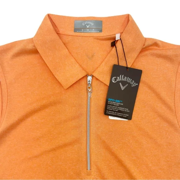 CALLAWAY Women's Papaya Heather Sleeveless Golf Polo Shirt, Quarter-Zip Closure - Picture 2 of 5